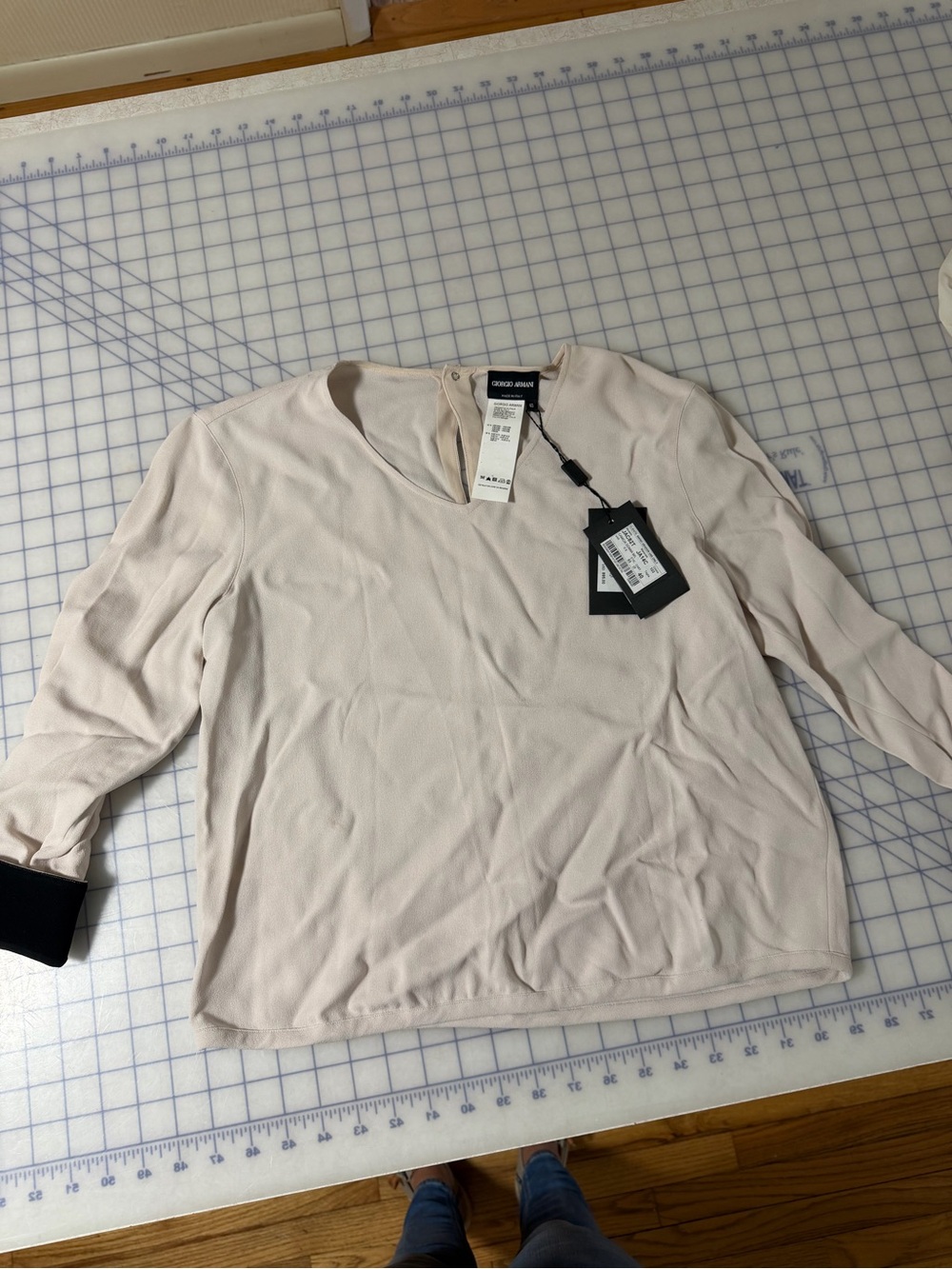 Giorgio Armani Women's Pale Beige Long Sleeve V-Neck Top